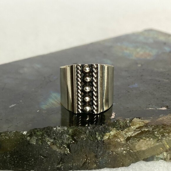 Sterling Silver 925 ATI Mexico Bead Ball Wide Band Ring Tapered Shank Sz 5.5 - Picture 14 of 16